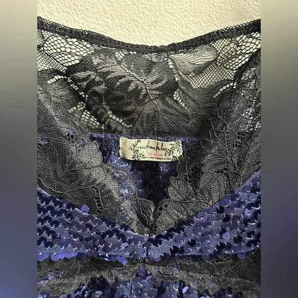 NEW Free People Intimately Right Rhythm Sequin Crop Cami Midnight Blue Women’s M - Picture 6 of 8